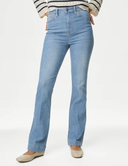 High Waisted Crease Front Slim Flare Jeans