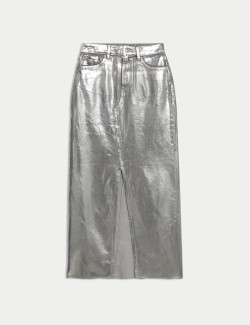 Denim Foil Metallic Maxi Skirt