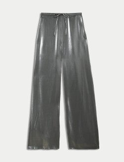 Metallic Drawstring Wide Leg Trousers