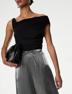 Metallic Drawstring Wide Leg Trousers