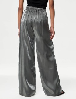 Metallic Drawstring Wide Leg Trousers