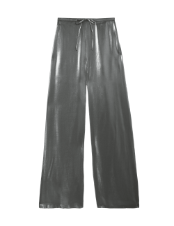 Metallic Drawstring Wide Leg Trousers