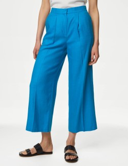 Linen Rich Wide Leg Cropped Trousers