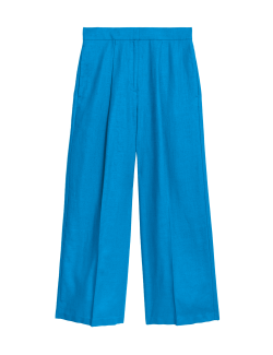 Linen Rich Wide Leg Cropped Trousers