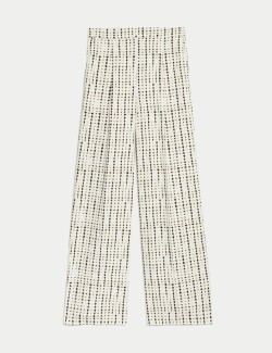 Printed Elasticated Waist Wide Leg Trousers