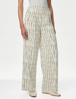 Printed Elasticated Waist Wide Leg Trousers