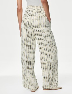 Printed Elasticated Waist Wide Leg Trousers