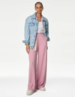 Crepe Elasticated Waist Wide Leg Trousers