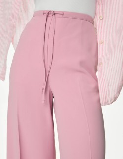 Crepe Elasticated Waist Wide Leg Trousers