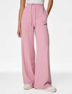 Crepe Elasticated Waist Wide Leg Trousers