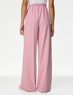 Crepe Elasticated Waist Wide Leg Trousers