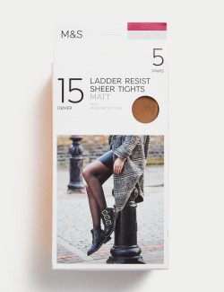 5pk 15 Denier Ladder Resist Matt Tights