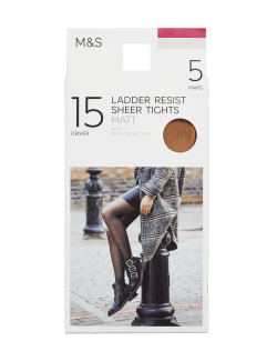 5pk 15 Denier Ladder Resist Matt Tights