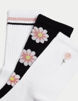 3pk Cotton Rich Daisy Ankle High Socks