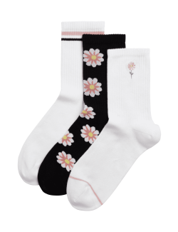 3pk Cotton Rich Daisy Ankle High Socks