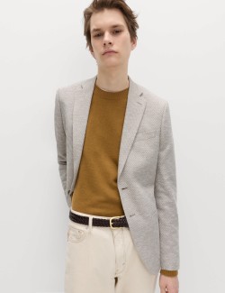 Tailored Fit Cotton Blend Textured Stretch Blazer