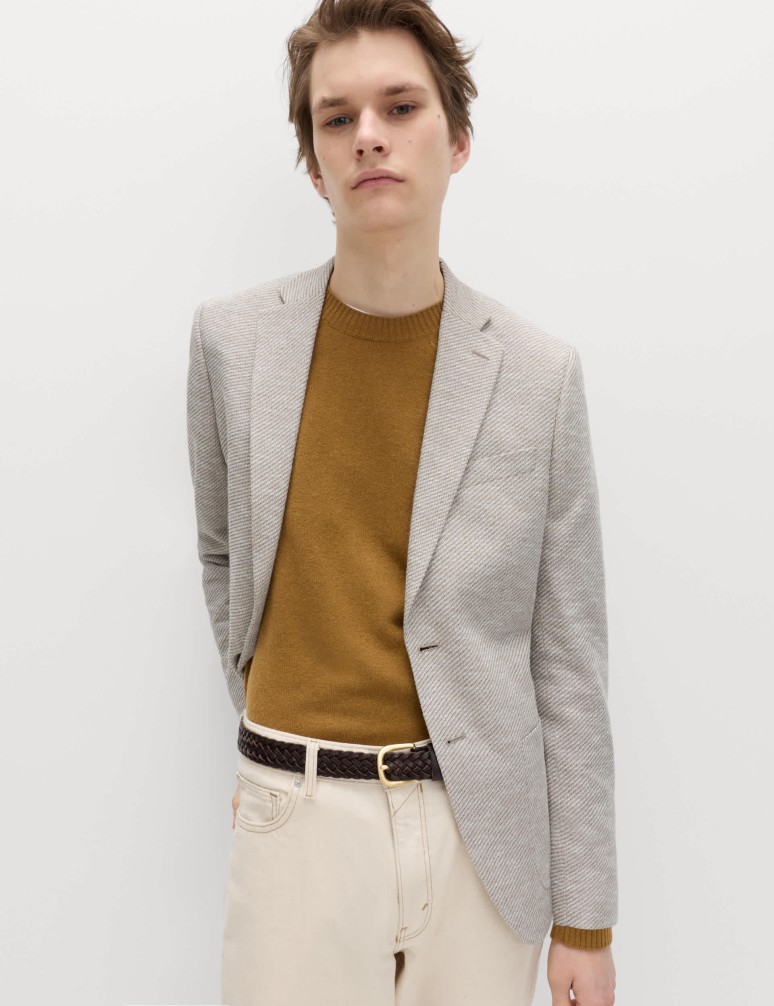 Tailored Fit Cotton Blend Textured Stretch Blazer