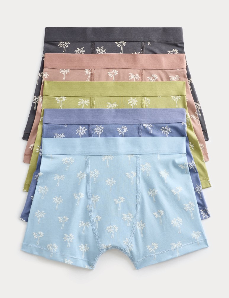5 Pack Cotton Rich Patterned Trunks (5-16 Yrs)