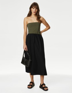 Pure Cotton Pleated Midaxi A-Line Skirt