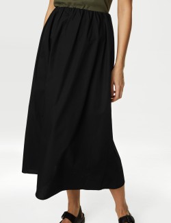 Pure Cotton Pleated Midaxi A-Line Skirt