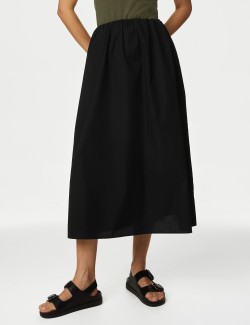 Pure Cotton Pleated Midaxi A-Line Skirt