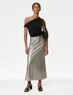 Metallic Maxi Slip Skirt