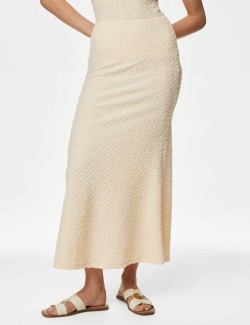 Textured A-Line Midi Skirt