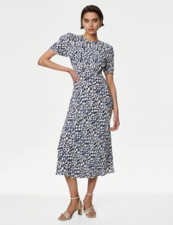 Geometric Round Neck Midaxi Tea Dress