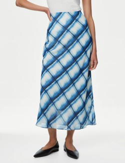 Checked Midi Column Slip Skirt