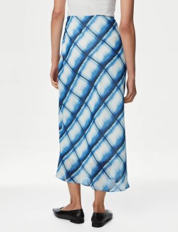 Checked Midi Column Slip Skirt