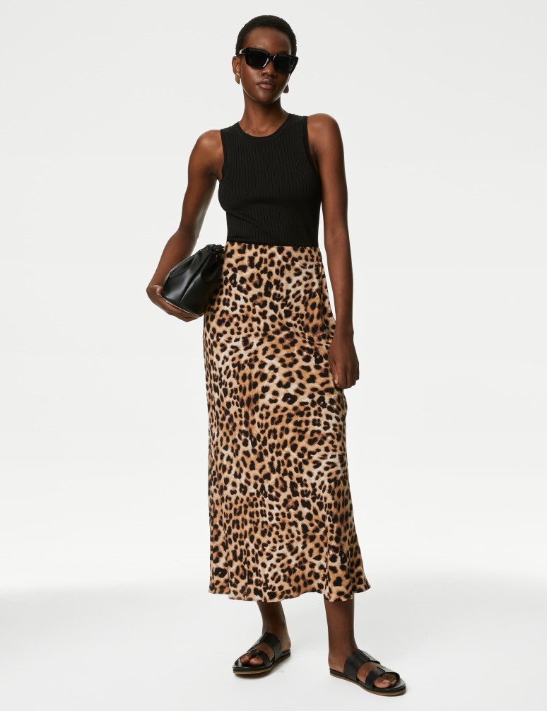 Animal Print Maxi Slip Skirt