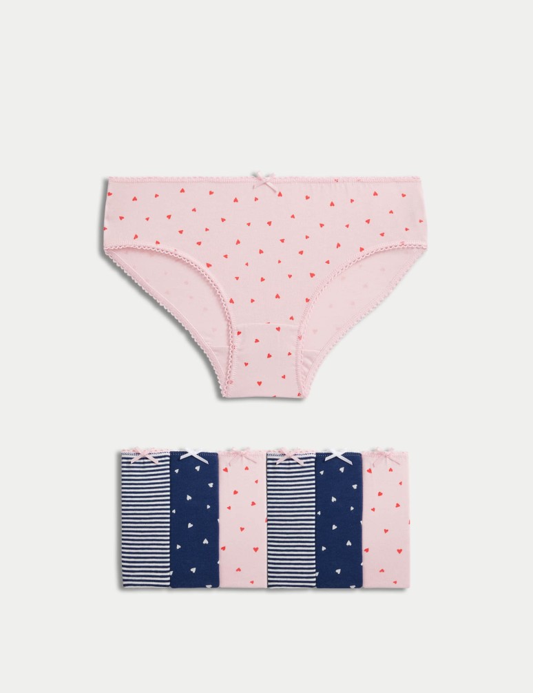 7pk Cotton Rich Stripes & Hearts Knickers (2-12 Yrs)