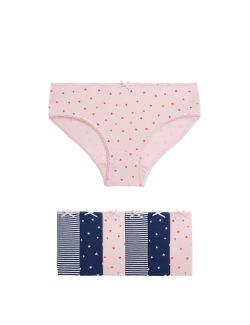 7pk Cotton Rich Stripes & Hearts Knickers (2-12 Yrs)