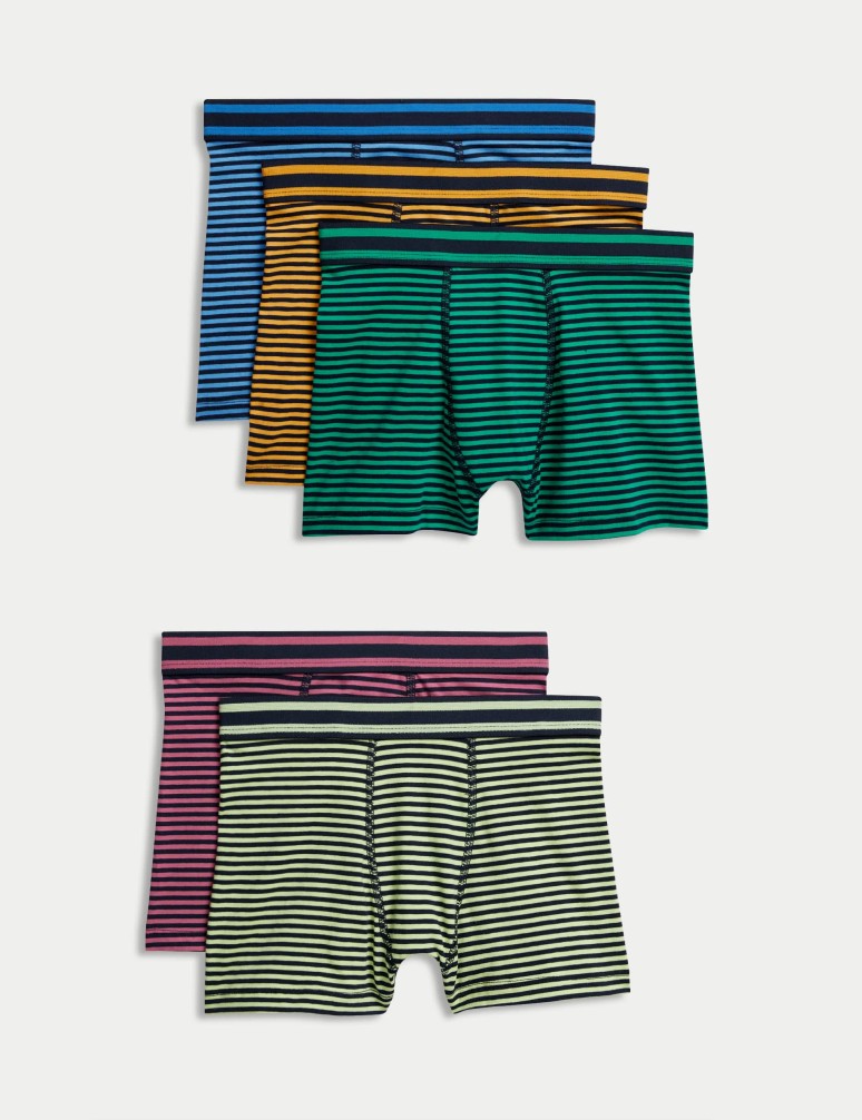 5pk Cotton Rich Striped Trunks (5-16 Yrs)