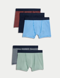 5pk Cotton Rich Striped Trunks (5-16 Yrs)