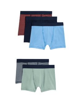 5pk Cotton Rich Striped Trunks (5-16 Yrs)