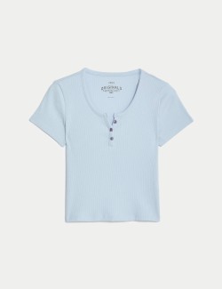 Cotton Rich Ribbed Button T-Shirt (6-16 Yrs)