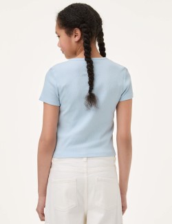 Cotton Rich Ribbed Button T-Shirt (6-16 Yrs)