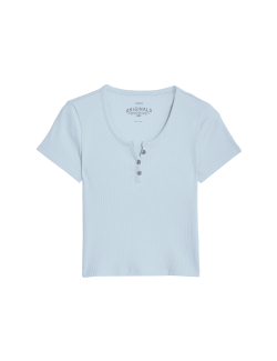 Cotton Rich Ribbed Button T-Shirt (6-16 Yrs)