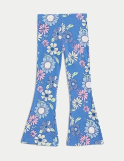 Cotton Rich Ribbed Floral Flared Trousers (2-8 Yrs)