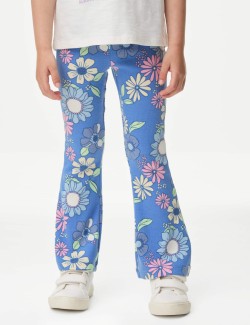 Cotton Rich Ribbed Floral Flared Trousers (2-8 Yrs)