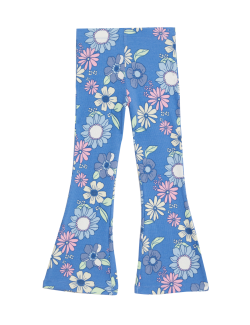 Cotton Rich Ribbed Floral Flared Trousers (2-8 Yrs)