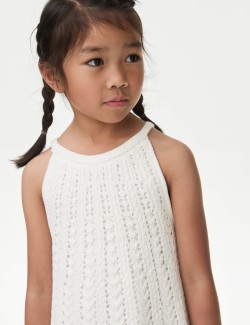 Pure Cotton Knitted Halter Neck Dress (2-8 Yrs)