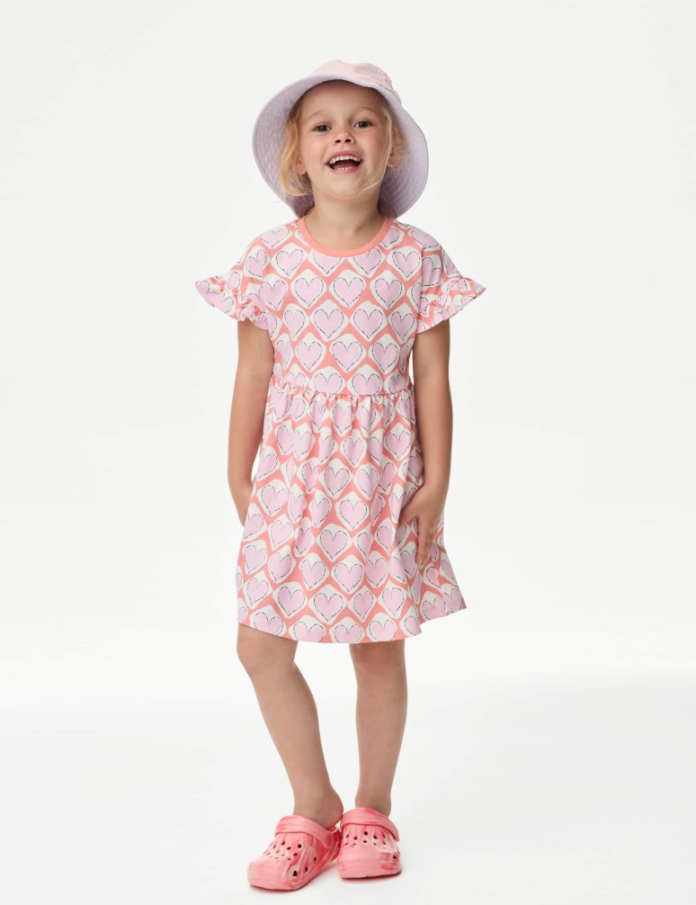 Pure Cotton Heart Print Dress (2-8 Yrs)