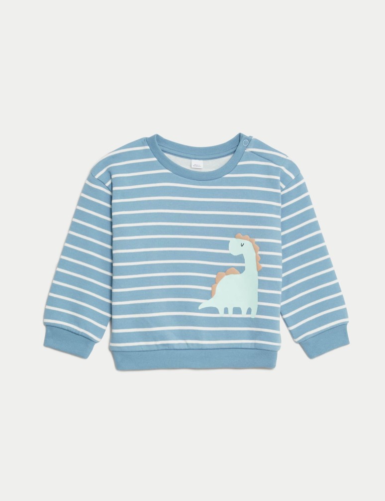 Cotton Rich Striped Dinosaur Sweatshirt (0-3 Yrs)