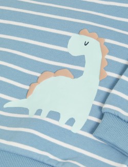 Cotton Rich Striped Dinosaur Sweatshirt (0-3 Yrs)