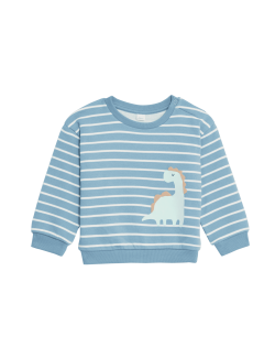 Cotton Rich Striped Dinosaur Sweatshirt (0-3 Yrs)