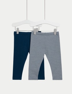 2pk Cotton Rich Striped & Plain Leggings (0-3 Yrs)