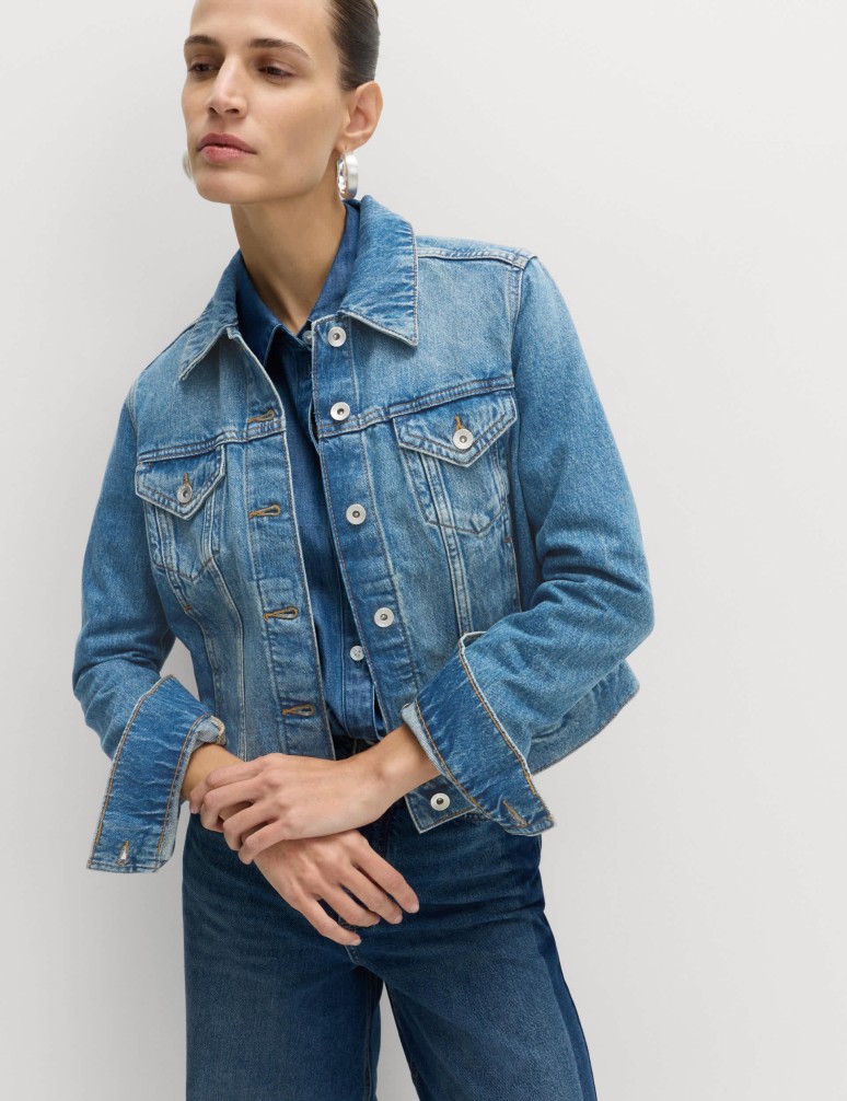 Cotton Lyocell Blend Denim Trucker Jacket