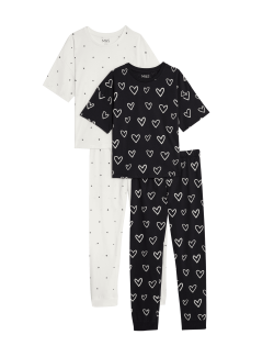 2pk Pure Cotton Heart & Star Pyjama Sets (12 Mths - 16 Yrs)